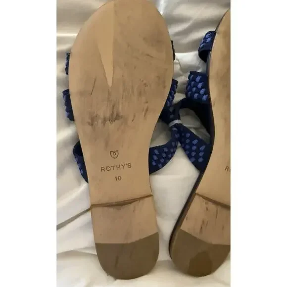ROTHY'S Size 10 Triple Bands Strappy Slide Sandals Flats Blue White Resort Pool - Picture 4 of 4